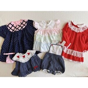Vintage Lot of 5 Girls Dresses Outfits Floral Lace Ruffles Bows Bryan 12M 18M 3T